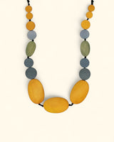 Mustard and gray wooden bead necklace with adjustable cord