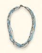 Multistrand beaded necklace with turquoise, white, and gold beads