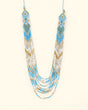 Layered beaded necklace in blue, white, and gold