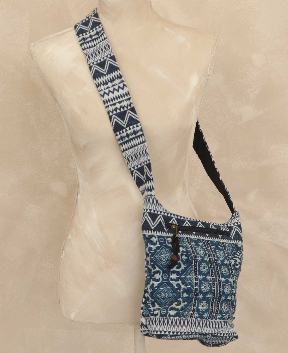 Blue block print Kantha Inspired Woven Crossbody
