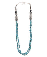 Close-up of the sterling silver barrel clasp and turquoise chips in vibrant shades of blue-green