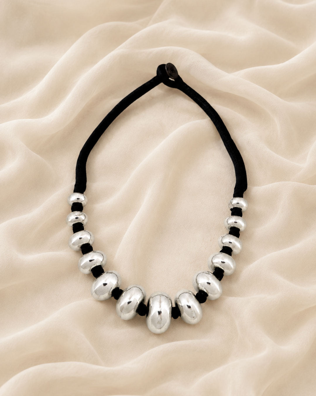 Chunky Beads Statement Necklace in Antique Silver Color