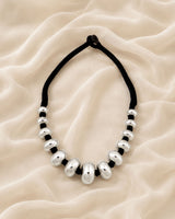 Chunky Beads Statement Necklace in Antique Silver Color