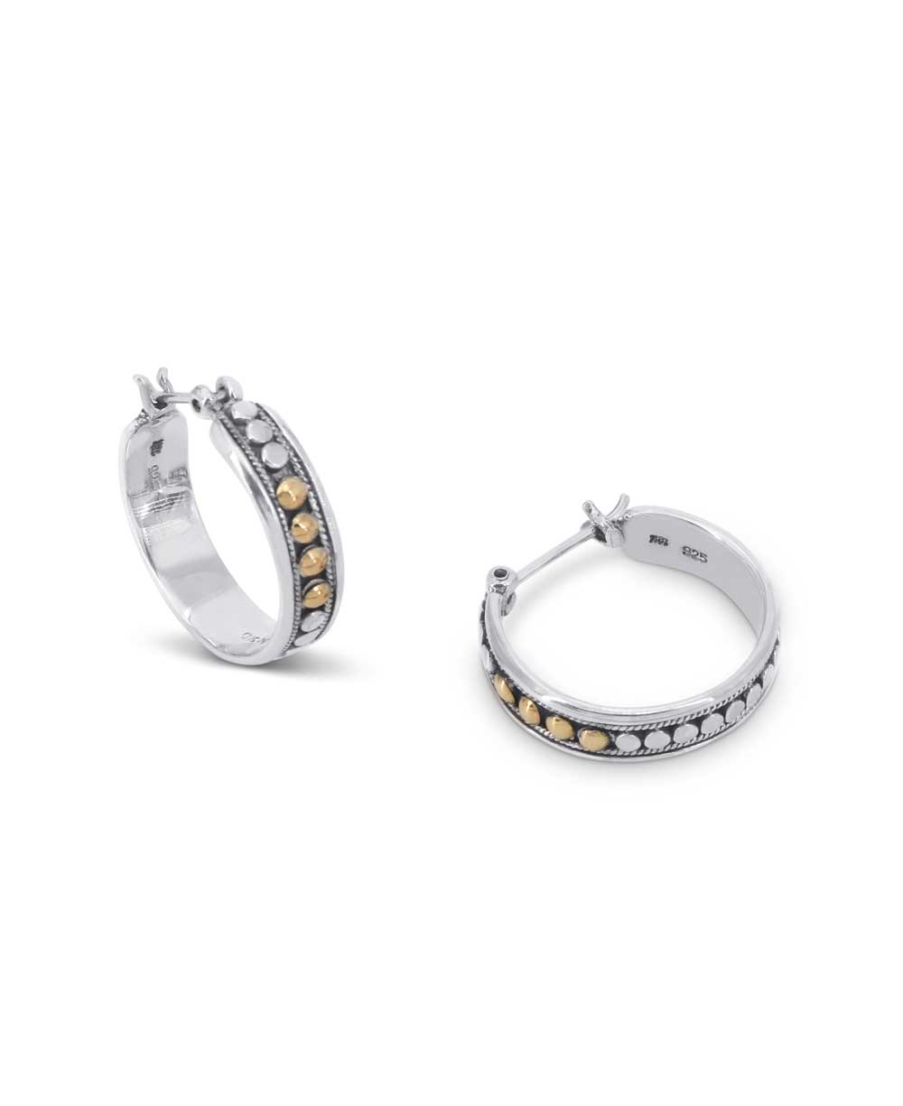 Sterling Silver Hoop Earrings with Gold Plating Accents