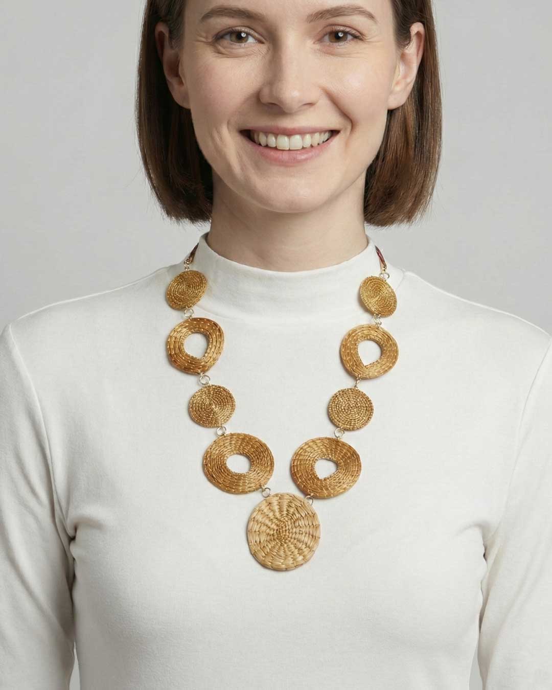 Golden Grass Circle Handwoven Necklace, Brazil