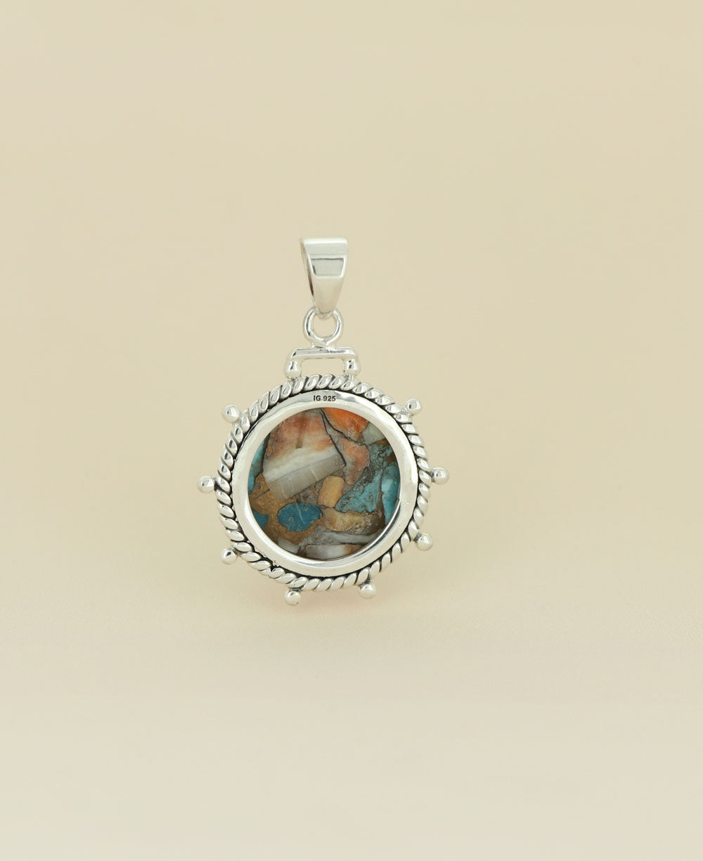 Unique Wheel-Shaped Turquoise Spiny Oyster Pendant