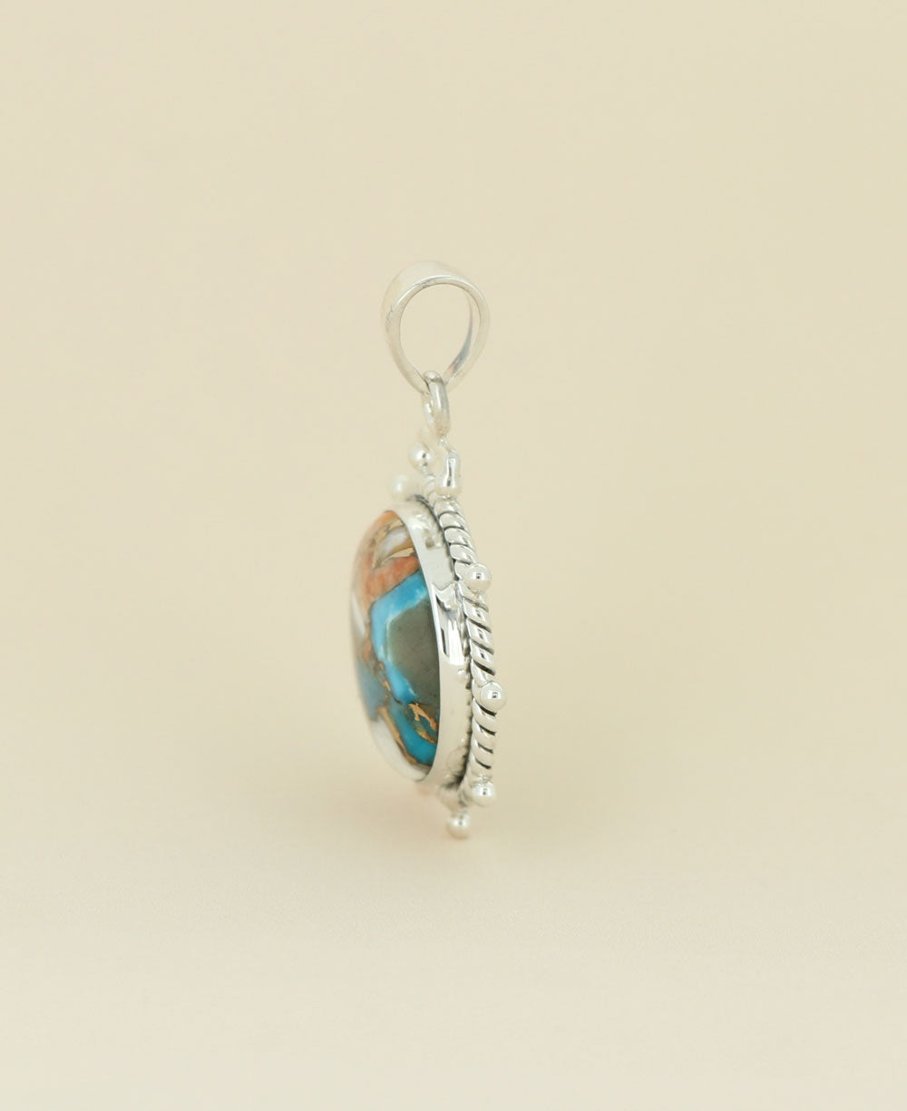 Vibrant Turquoise Spiny Oyster Silver Pendant
