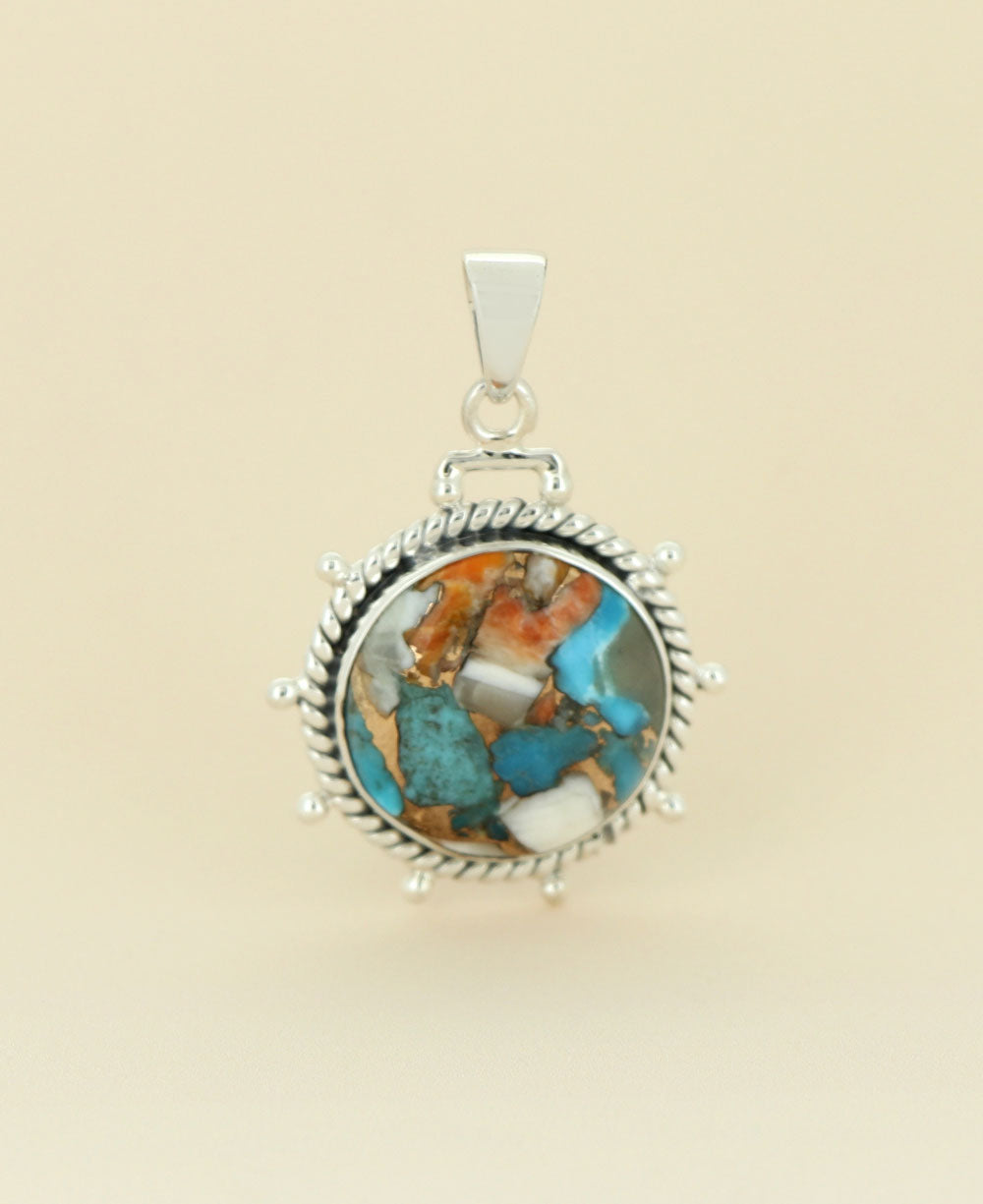 Turquoise Spiny Oyster Sterling Silver Wheel Pendant