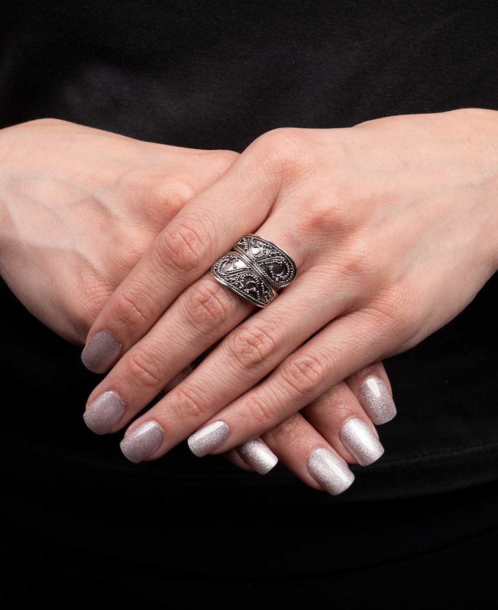 Handmade silver ring with beadwork