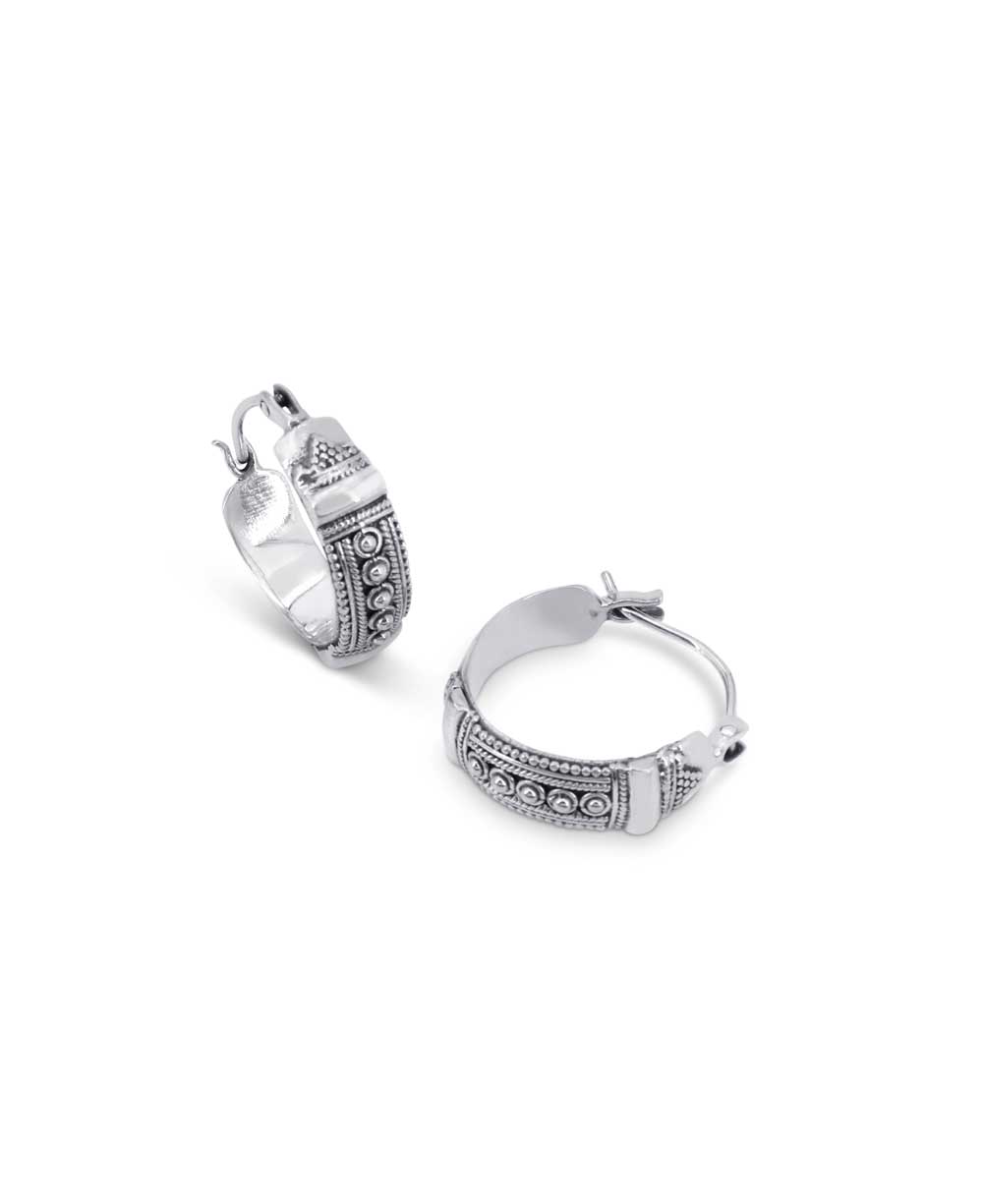 Sterling silver detailed hoop earrings