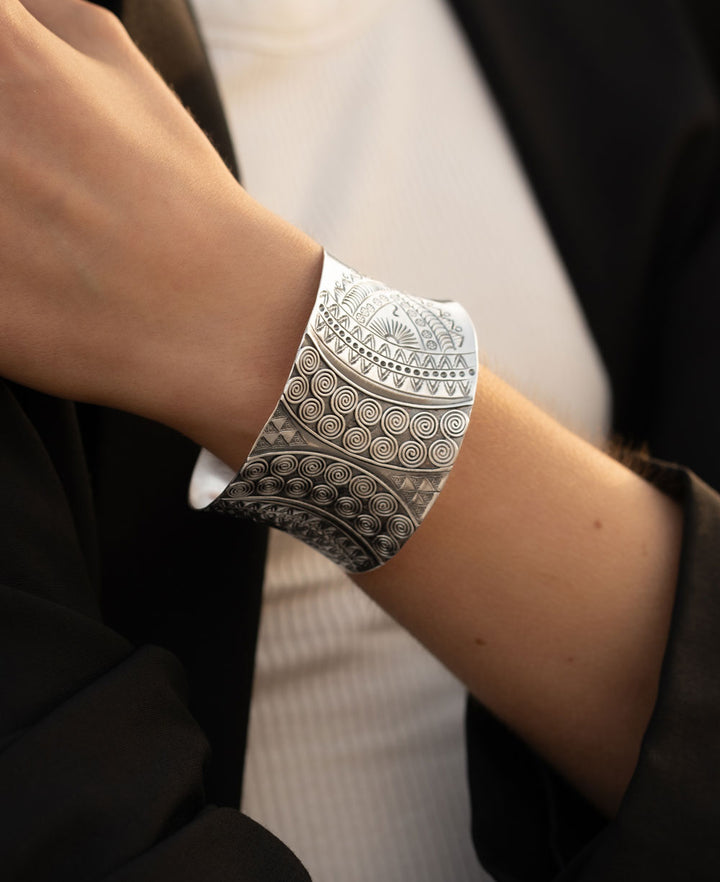 Hill-tribe silver wide cuff bracelet