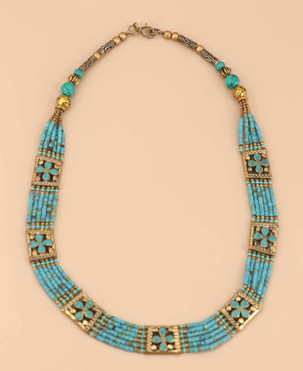 Tibetan aqua bead necklace handcrafted in Nepal