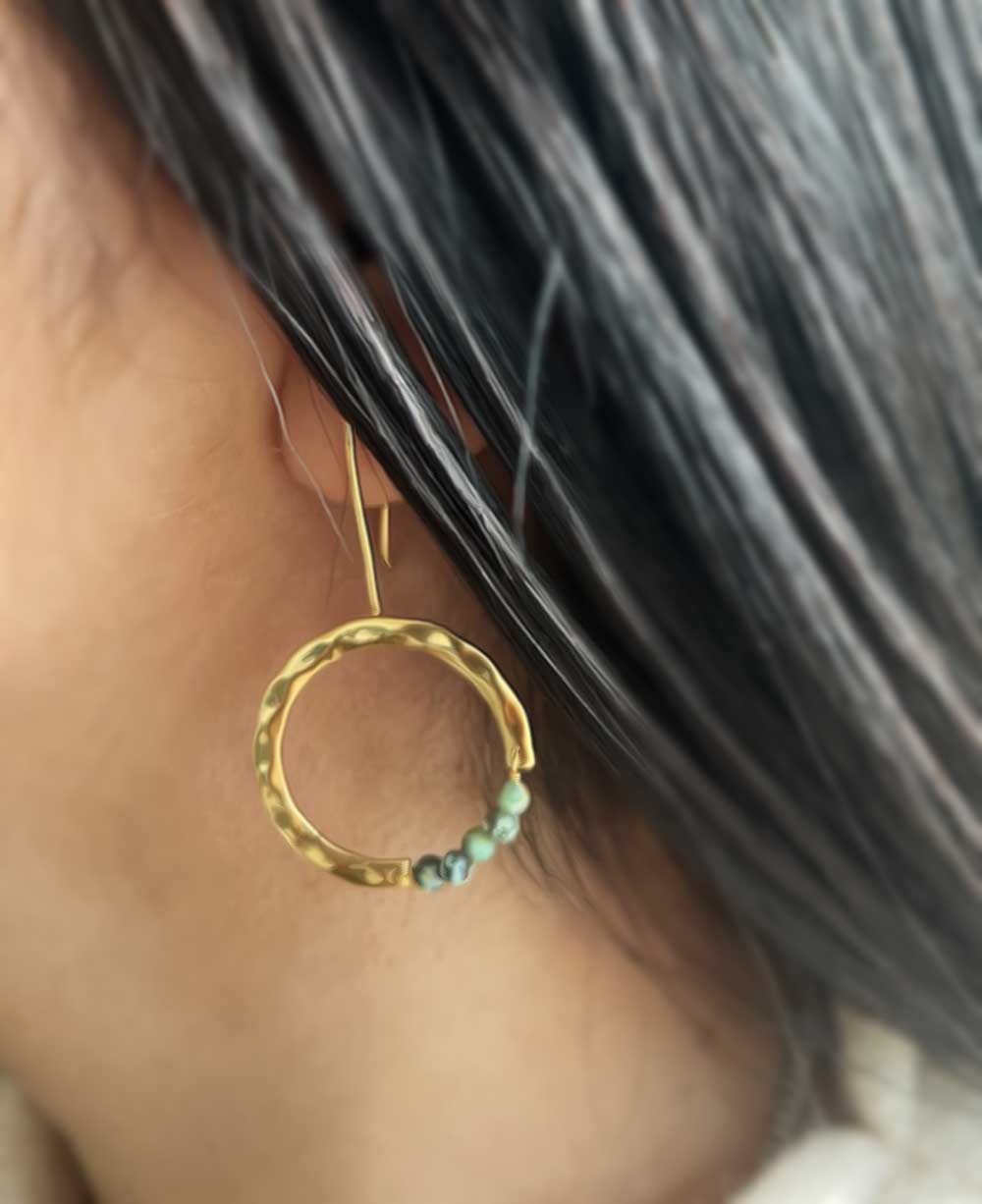 Gold-Plated Hoop Earrings with Turquoise Beads