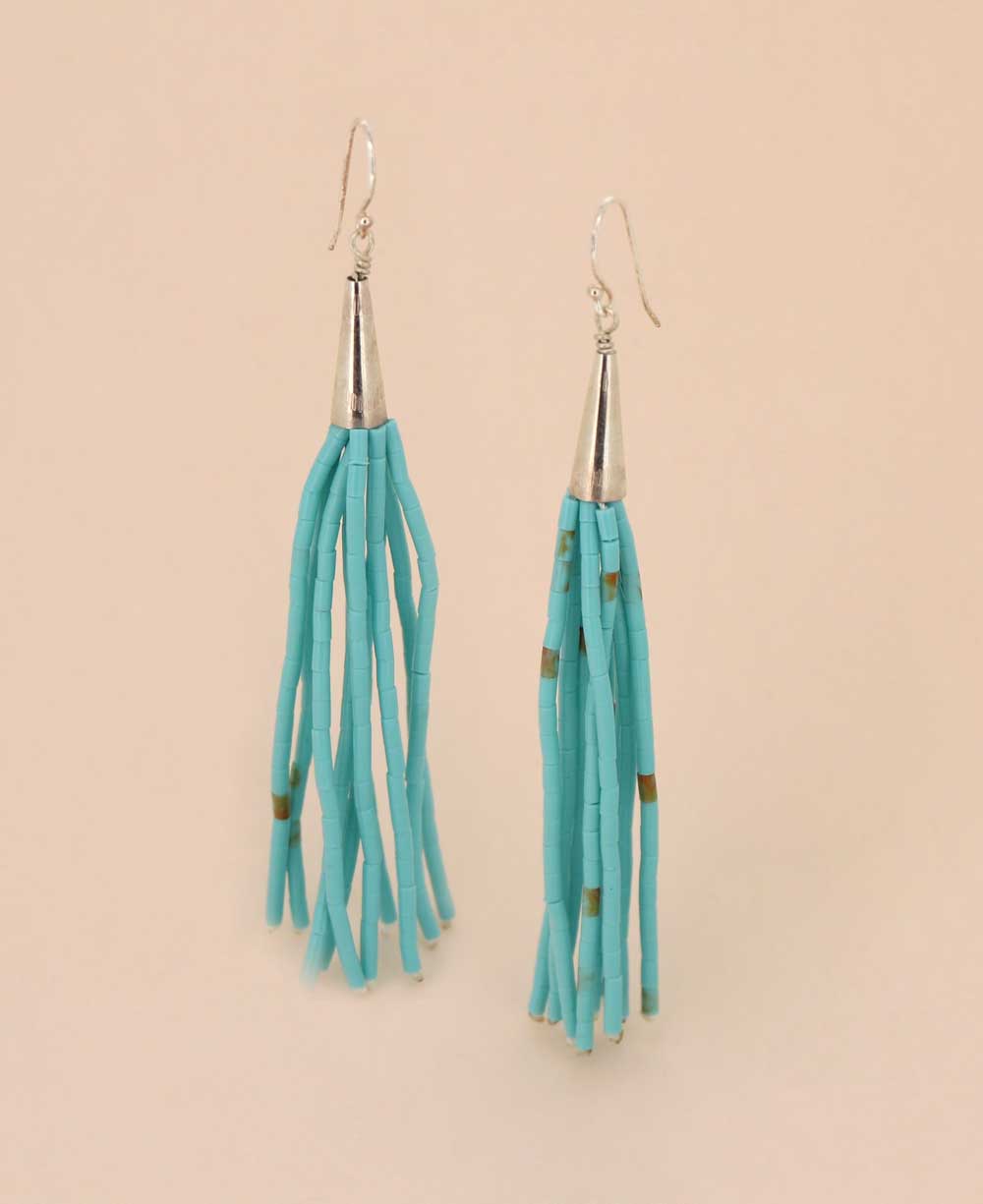Handmade turquoise tassel sterling silver earrings
