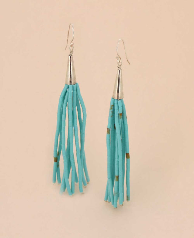 Handmade turquoise tassel sterling silver earrings