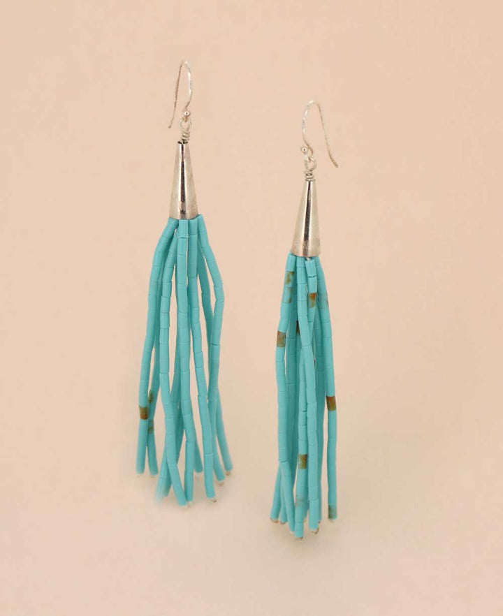 Handmade turquoise tassel sterling silver earrings
