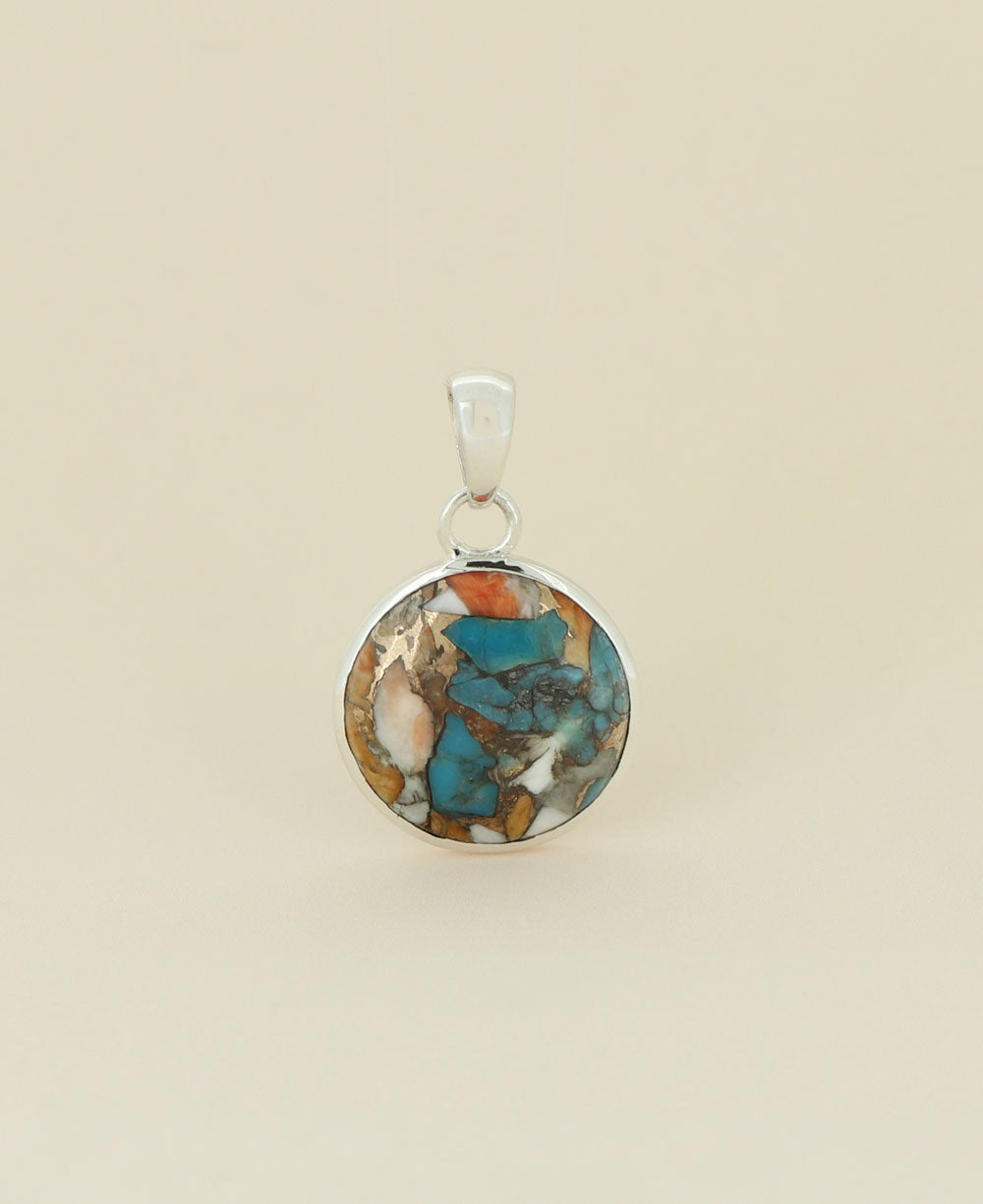Turquoise Spiny Oyster Sterling Silver Round Pendant