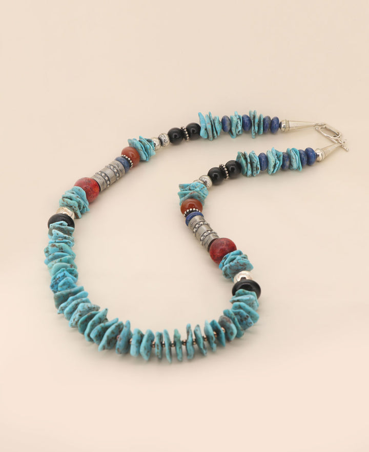 Coral beads genuine turquoise necklace