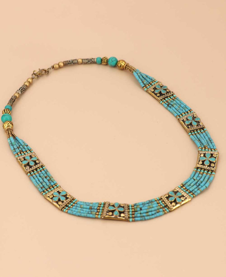 Traditional Tibetan multi-row clay bead necklace