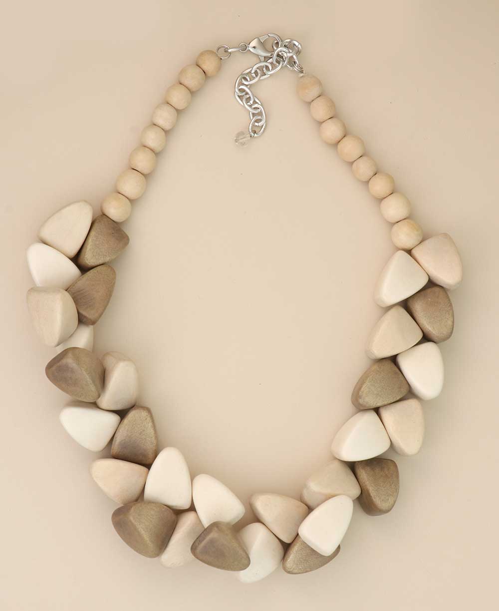 Chunky wood bead necklace with triangular accents