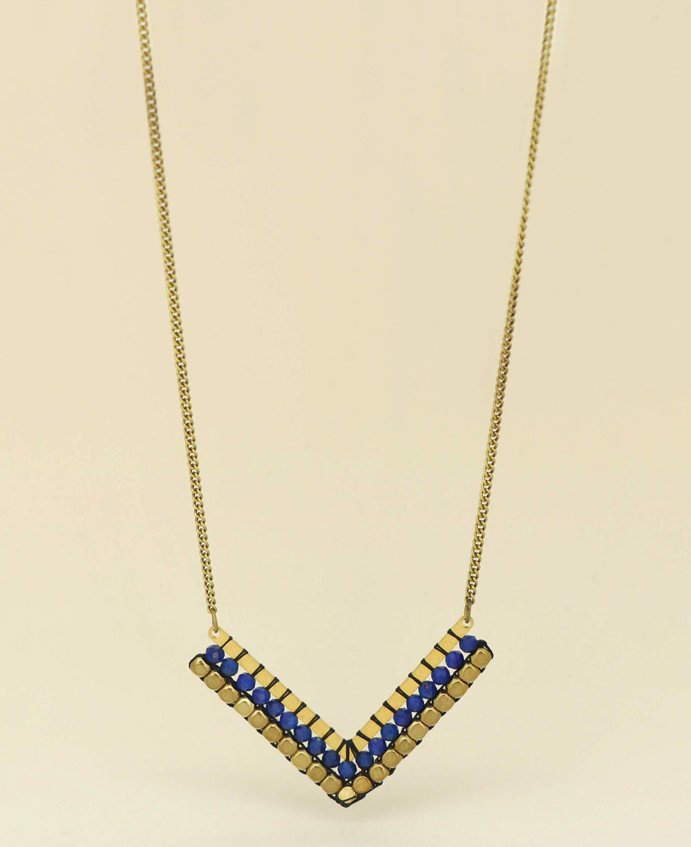 Lapis and Brass Woven Necklace