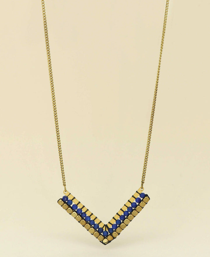 Lapis and Brass Woven Necklace