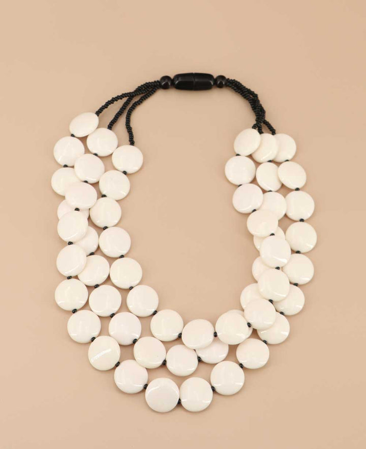 Modern white resin disc necklace Tibetan design