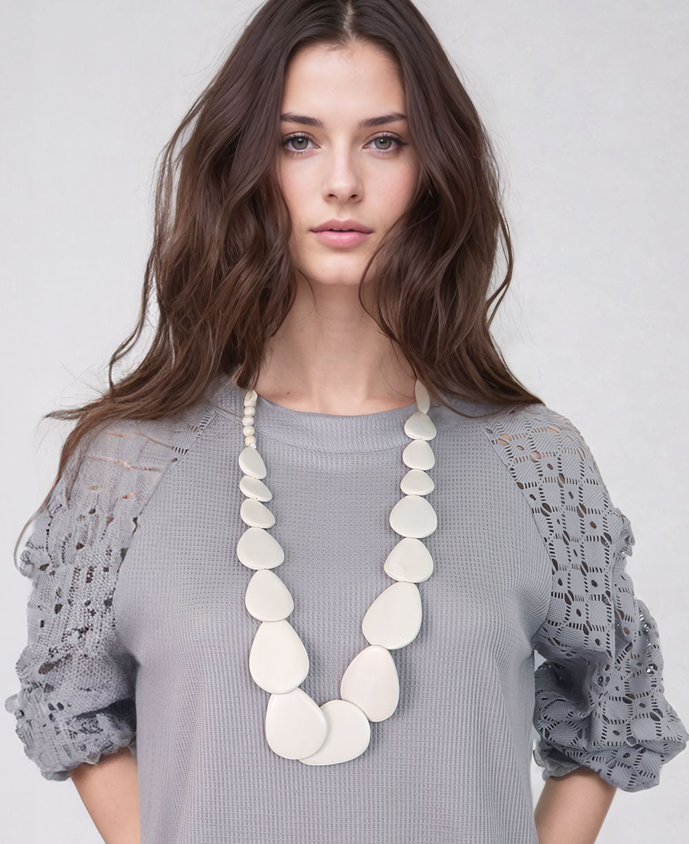 White Disc Wood Necklace