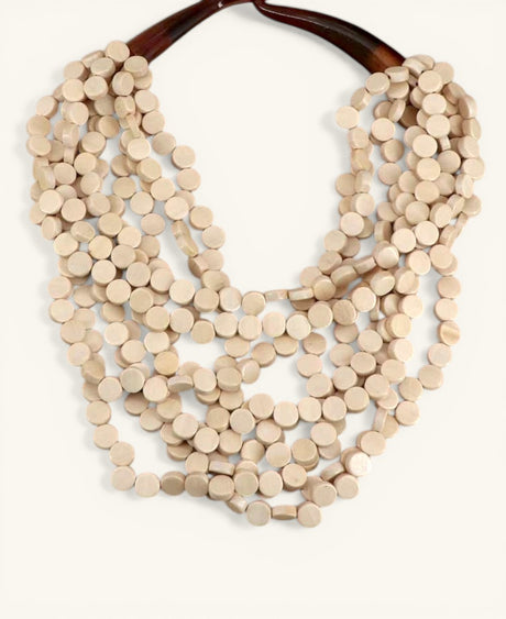 elegant beige wood disc necklace