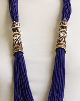 Elephant Carving Blue Beaded Statement Necklace