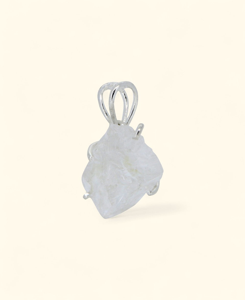 Sterling Silver Raw Cut Clear Quartz Pendant