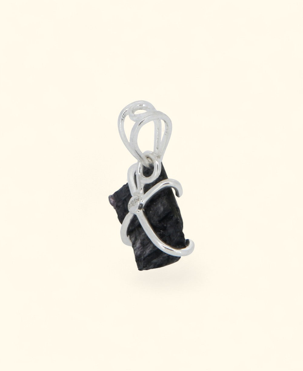 Sterling Silver Raw Cut Black Tourmaline Pendant