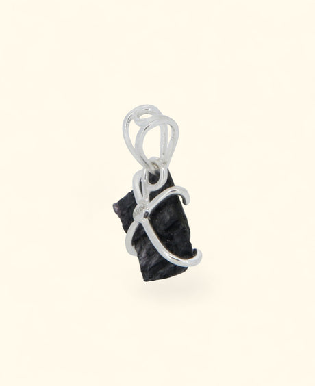Sterling Silver Raw Cut Black Tourmaline Pendant