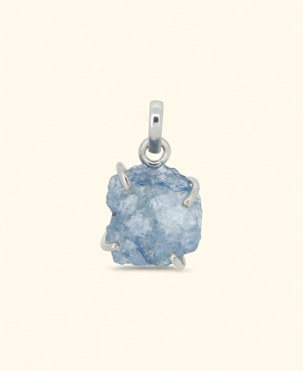 Sterling Silver Raw Cut Aquamarine Pendant