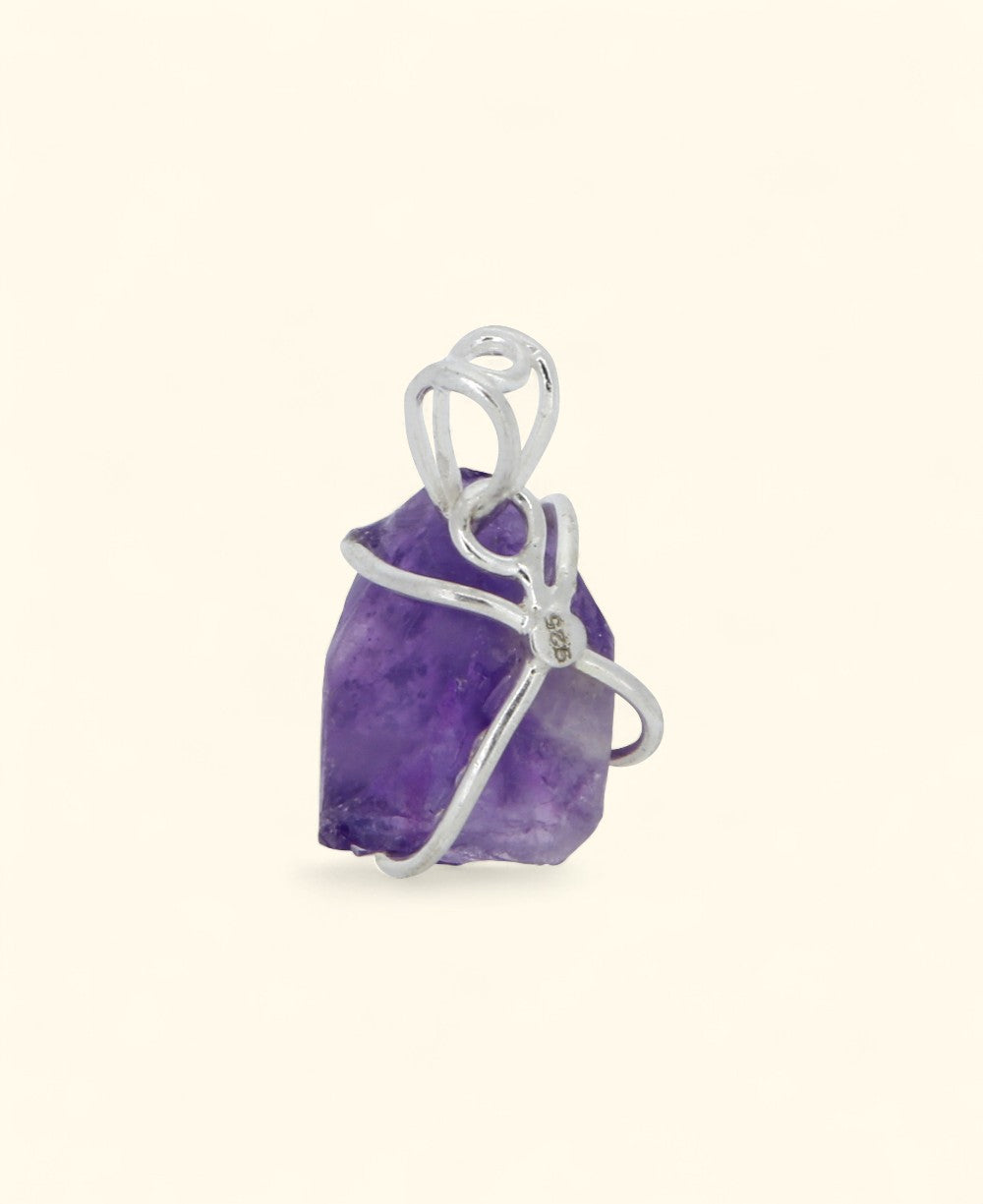 Sterling Silver Raw Cut Amethyst Pendant