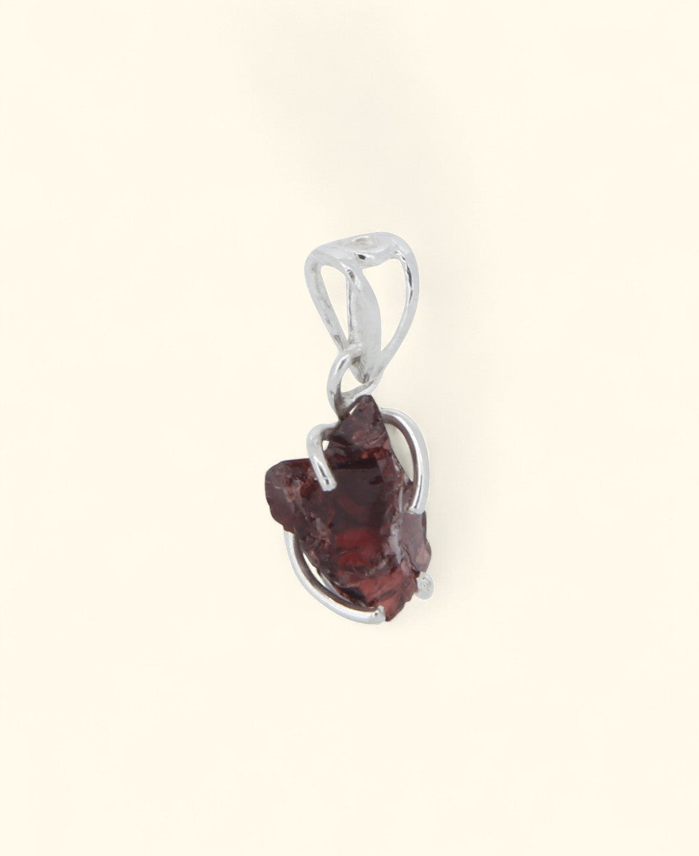 Sterling Silver Raw Cut Garnet Pendant