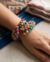 Multi Colored Textile Wrapped Bead Bracelet