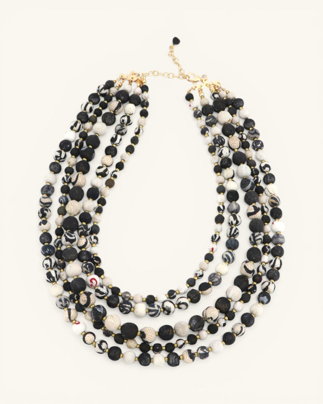 Layered Black And White Kantha Textile Necklace
