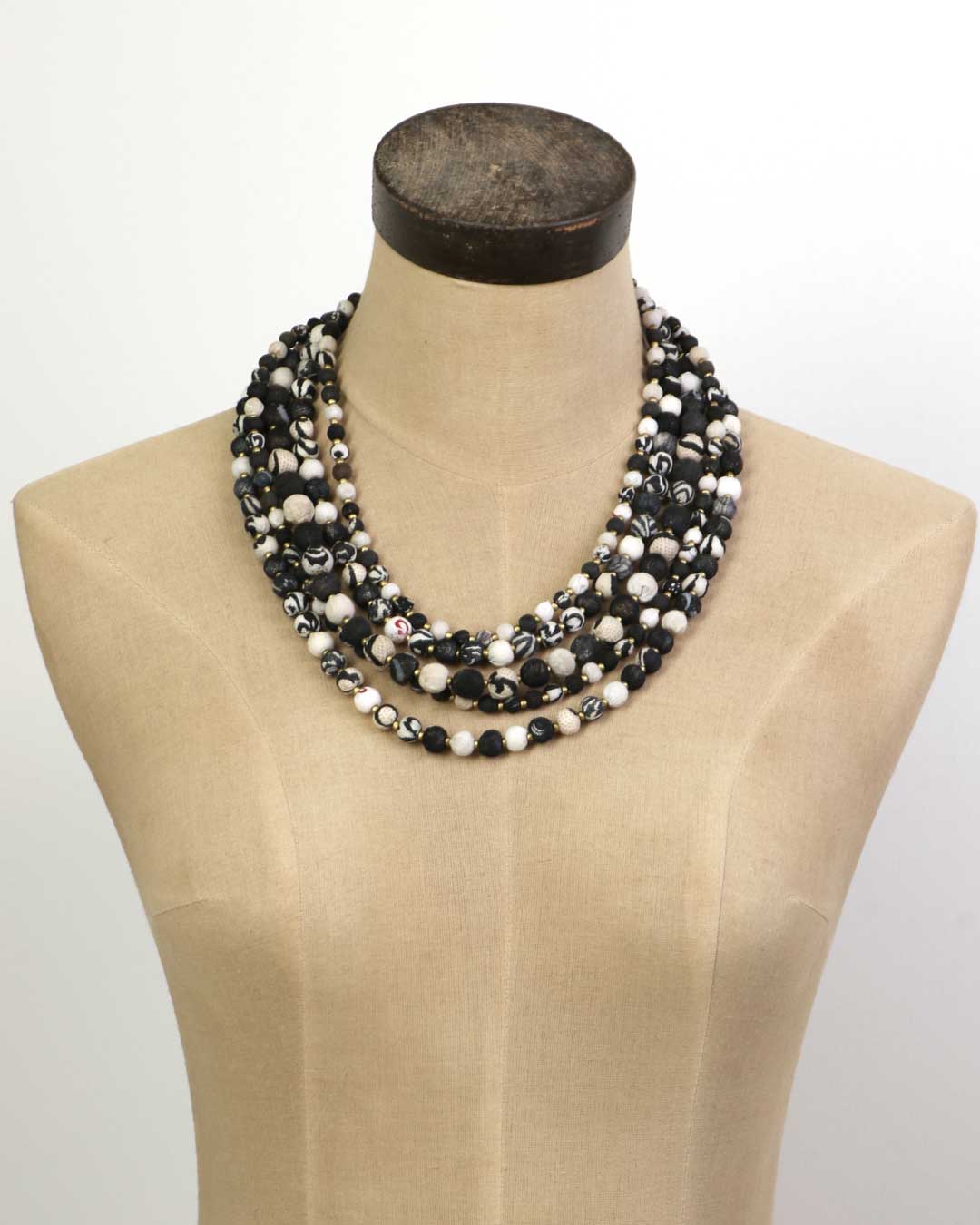 Layered Black And White Kantha Textile Necklace