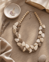 Chunky Wooden Bead Necklace with Triangular Accents — necklaces, lifestyle vanity lifestyle photo