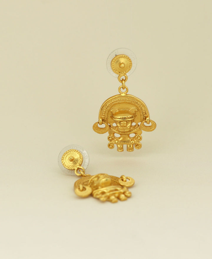 Image of the Gold Plated Tairona Symbol Earrings, showcasing the post backing and overall design