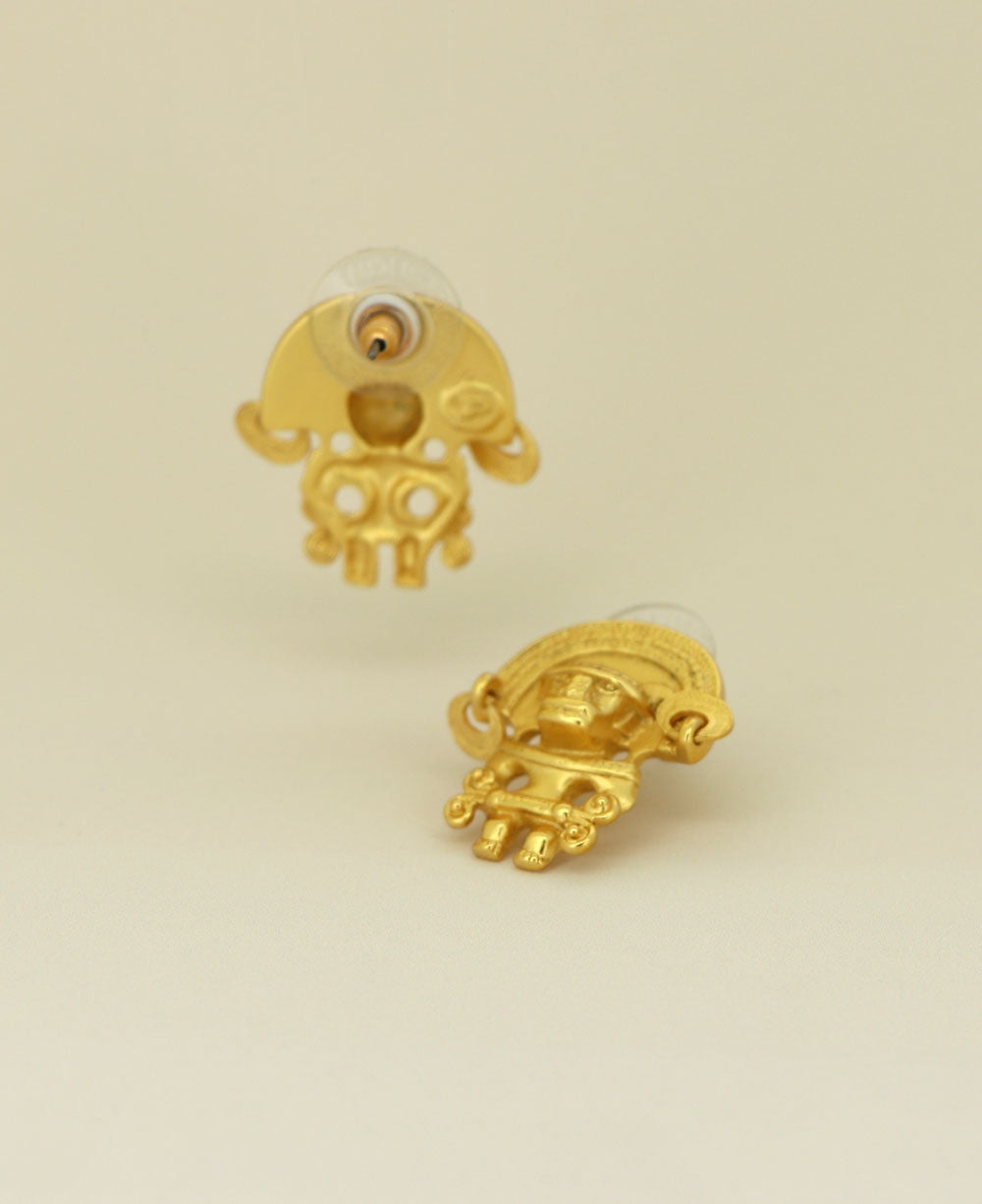 Image of the Gold Plated Tairona Symbol Earrings, showcasing the post backing 