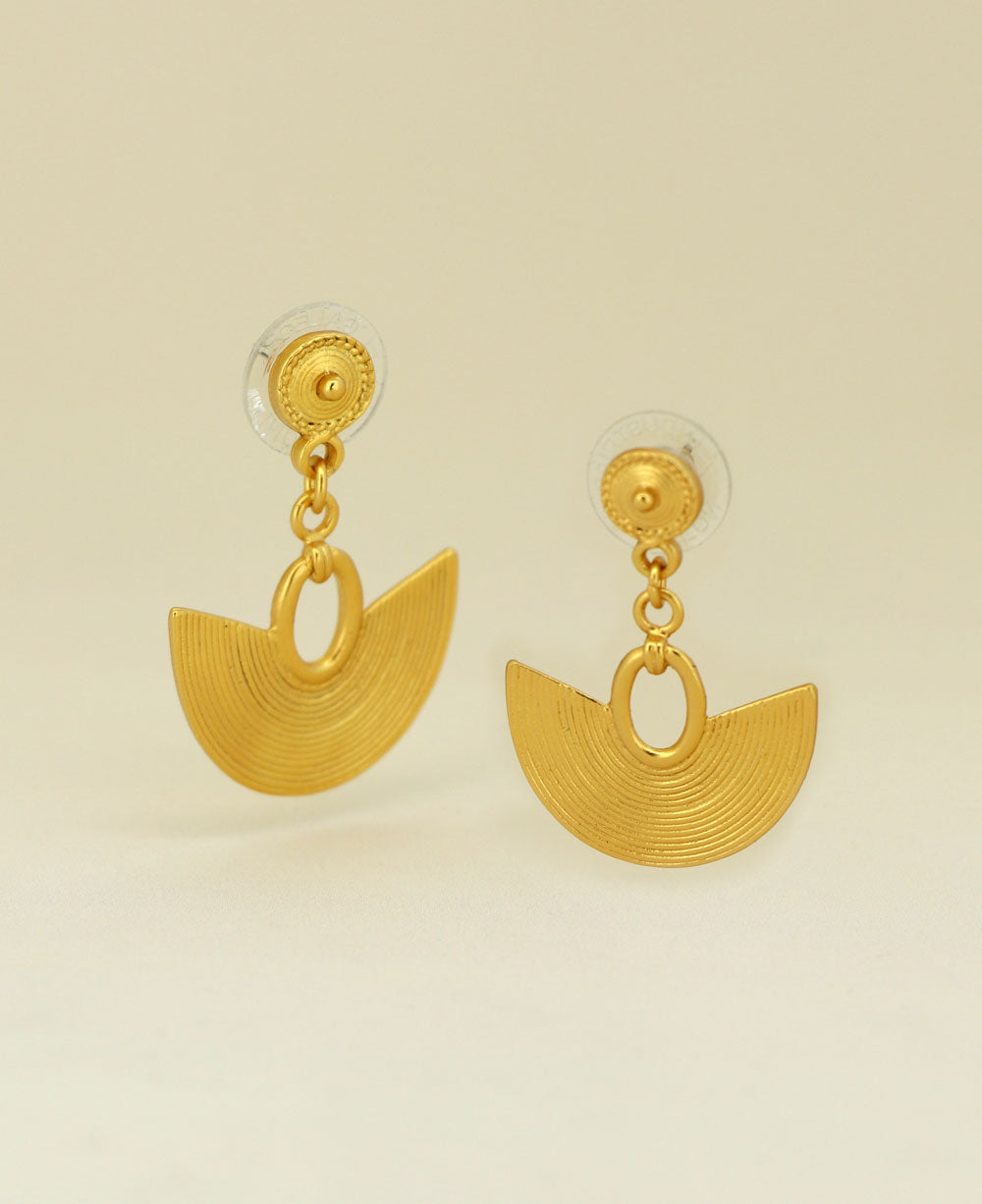 Close-up view of the Gold Plated Sinu Symbol Earrings, displaying the intricate details and premium gold plating