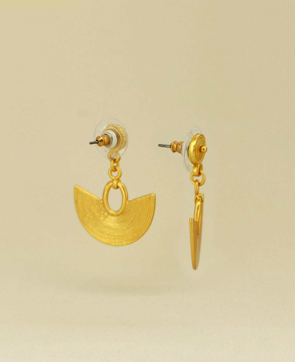 Gold Plated Sinu Symbol Earrings presented against a muted background, highlighting their unique design and lustrous sheen