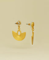 Gold Plated Sinu Symbol Earrings presented against a muted background, highlighting their unique design and lustrous sheen