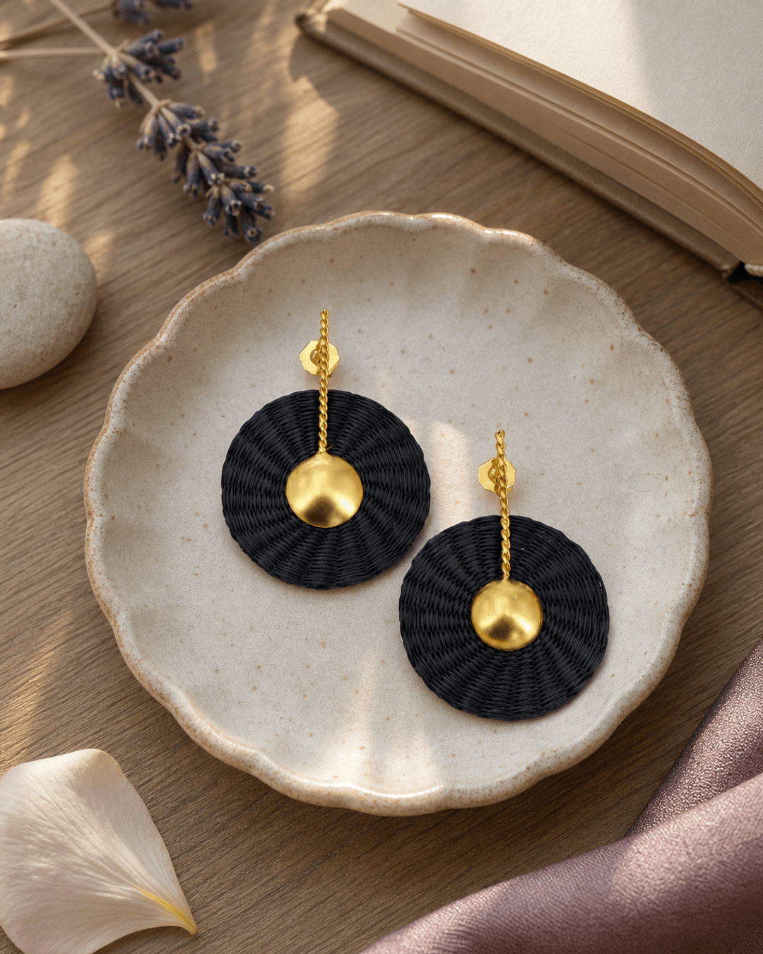 Colombian Artisanal Gilded Iraca Palm Earrings — earrings, lifestyle vanity lifestyle photo