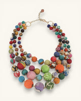 Cultural Elements multi-strand statement necklace with colorful, recycled textile beads.