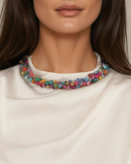 Recycled textile and gemstone jewelry