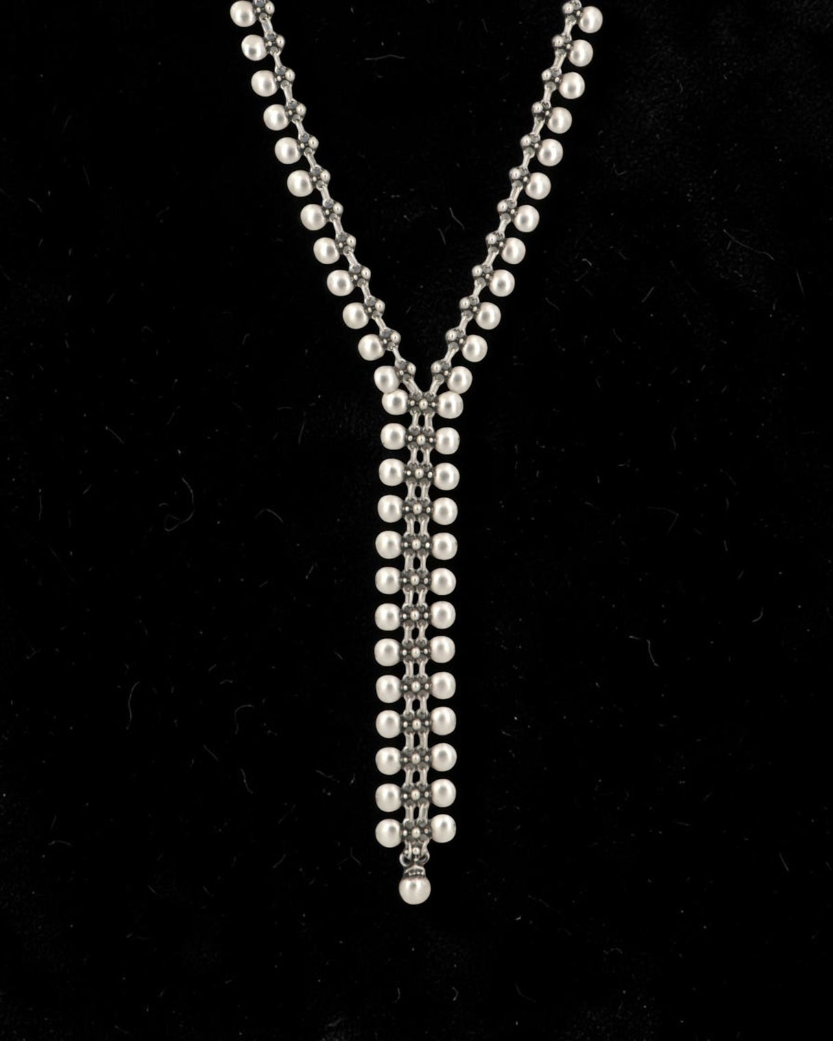 Cultural Elements silver-toned lariat necklace with round bead accents and a Y-shaped silhouette.