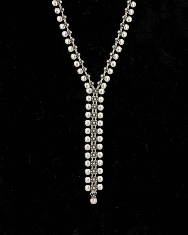 Cultural Elements silver-toned lariat necklace with round bead accents and a Y-shaped silhouette.